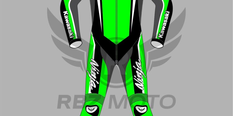 Rider in Kawasaki GP Pro v4 race suit cornering at high speed on a track-ready Ninja ZX-10R under clear skies