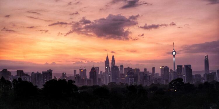 Kuala Lumpur city, KLCC (PETRONAS twin tower) is visible